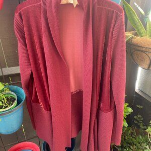 Pretty velour open cardigan in rose wine - large